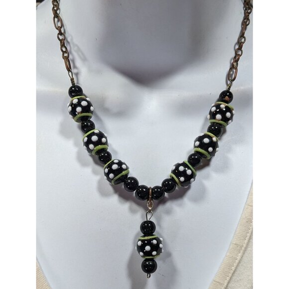 Quirky Handmade Black White And Green Glass Necklace - Picture 4 of 5